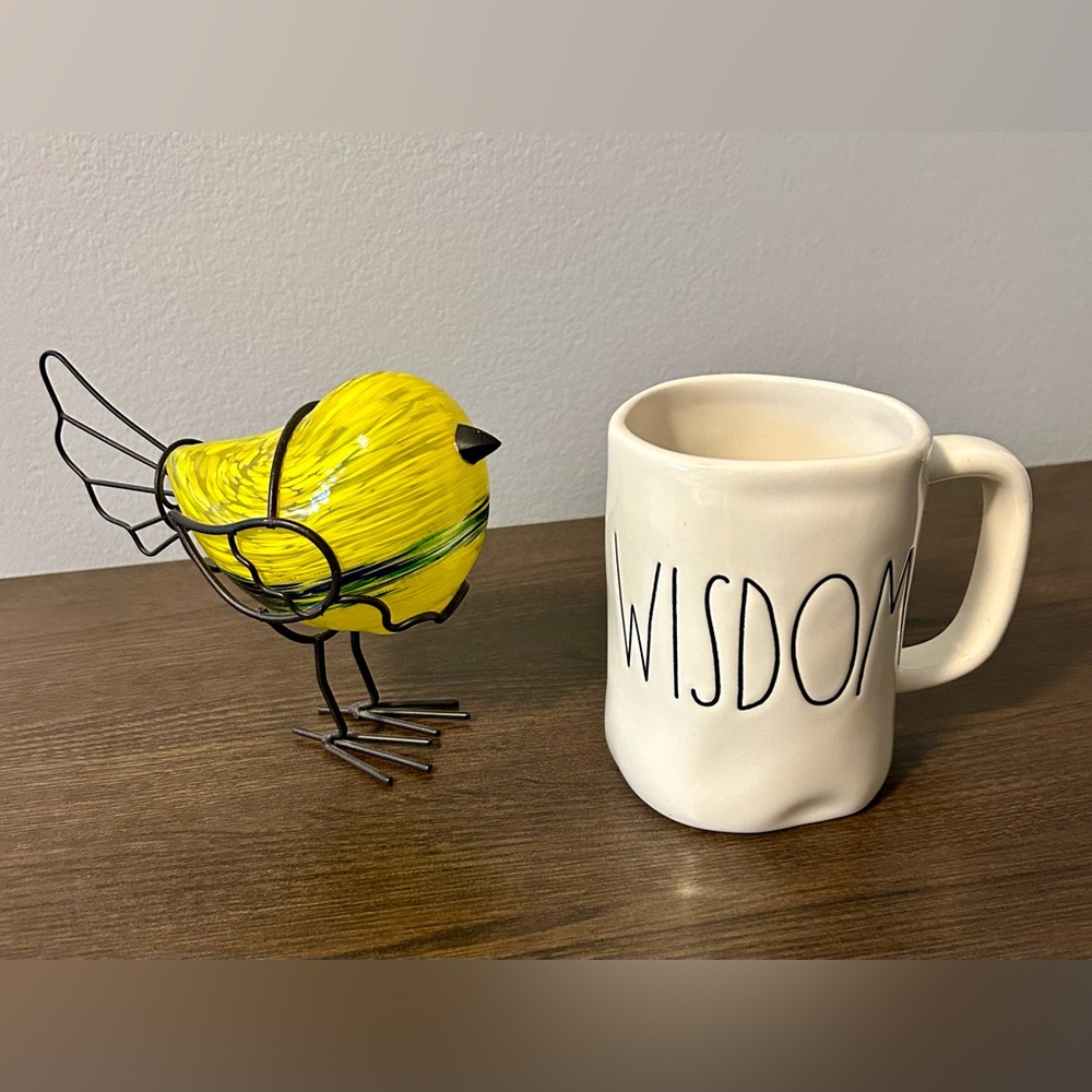 Rae Dunn Artisan Collection Ceramic Mug “WISDOM”— cream with black letters